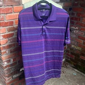 Nike Golf Purple Striped Polo Shirt size Large